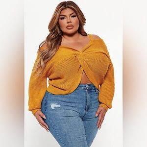 Fashion Nova Fall Fave Twist Sweater - Mustard - 1X
